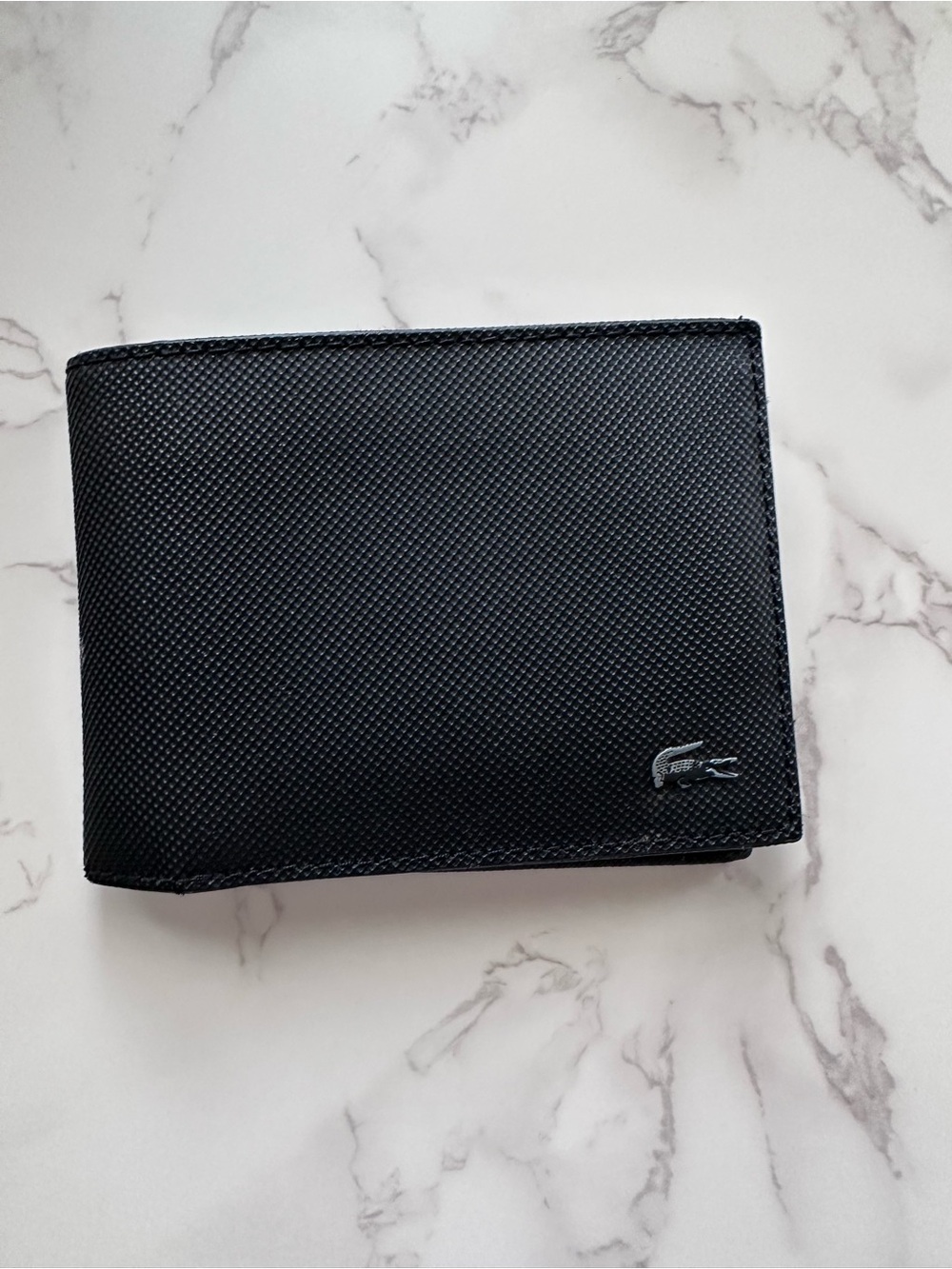 Lacoste Black Textured Bi-Fold Wallet with Crocodile Emblem